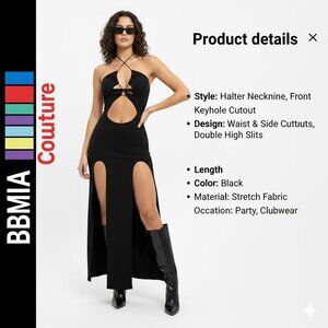 'Vixen' High-Slit Halter Cut-Out Maxi Dress